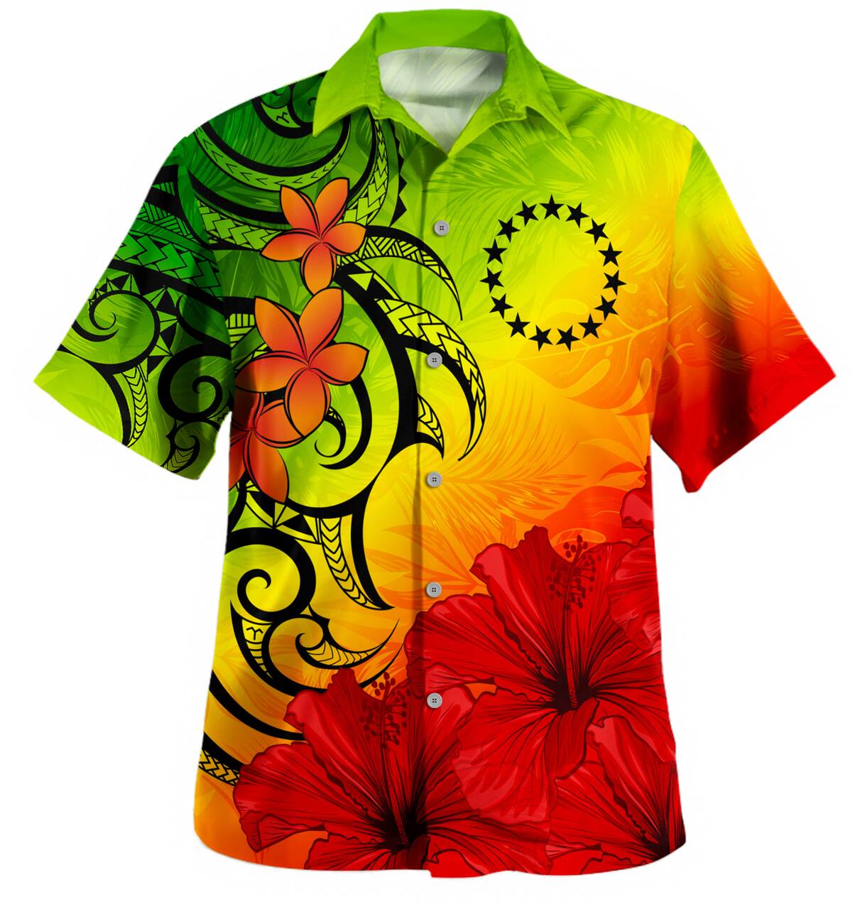 Cook Islands Hawaiian Shirt Tribal Polynesia Tropical Hibiscus Flower