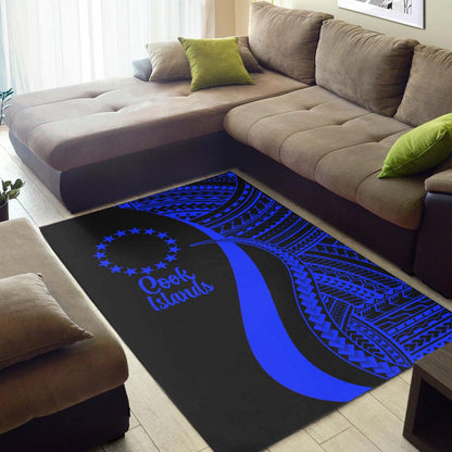 Cook Islands Area Rug - Blue Polynesian Tentacle Tribal Pattern