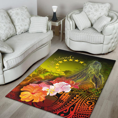 Cook Islandss Area Rug - Humpback Whale with Tropical Flowers (Yellow)