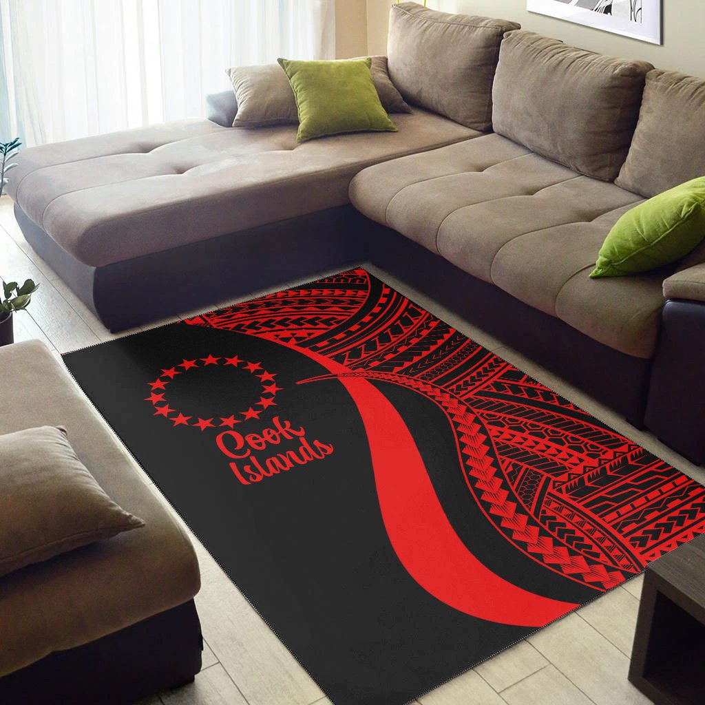 Cook Islands Area Rug - Red Polynesian Tentacle Tribal Pattern