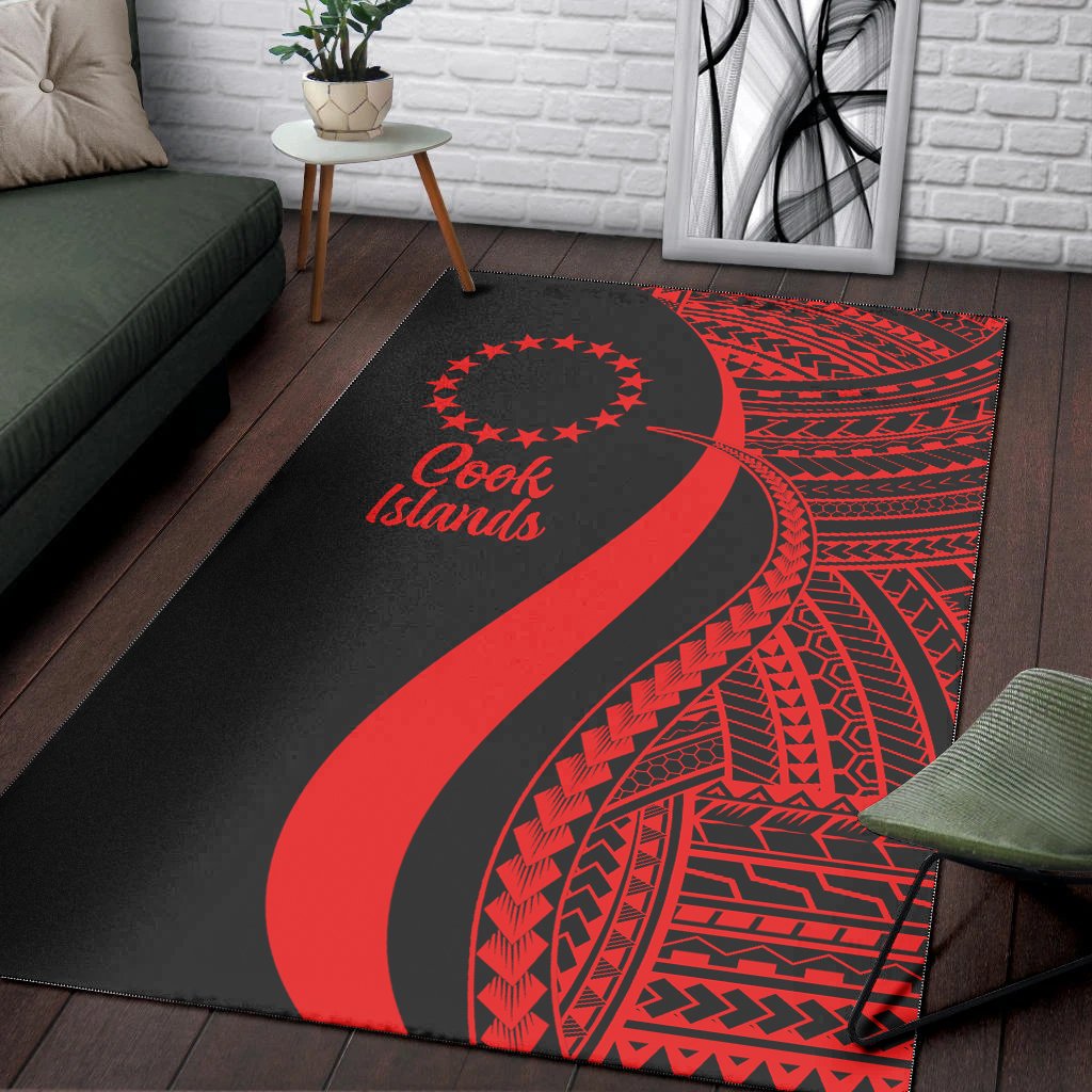 Cook Islands Area Rug - Red Polynesian Tentacle Tribal Pattern