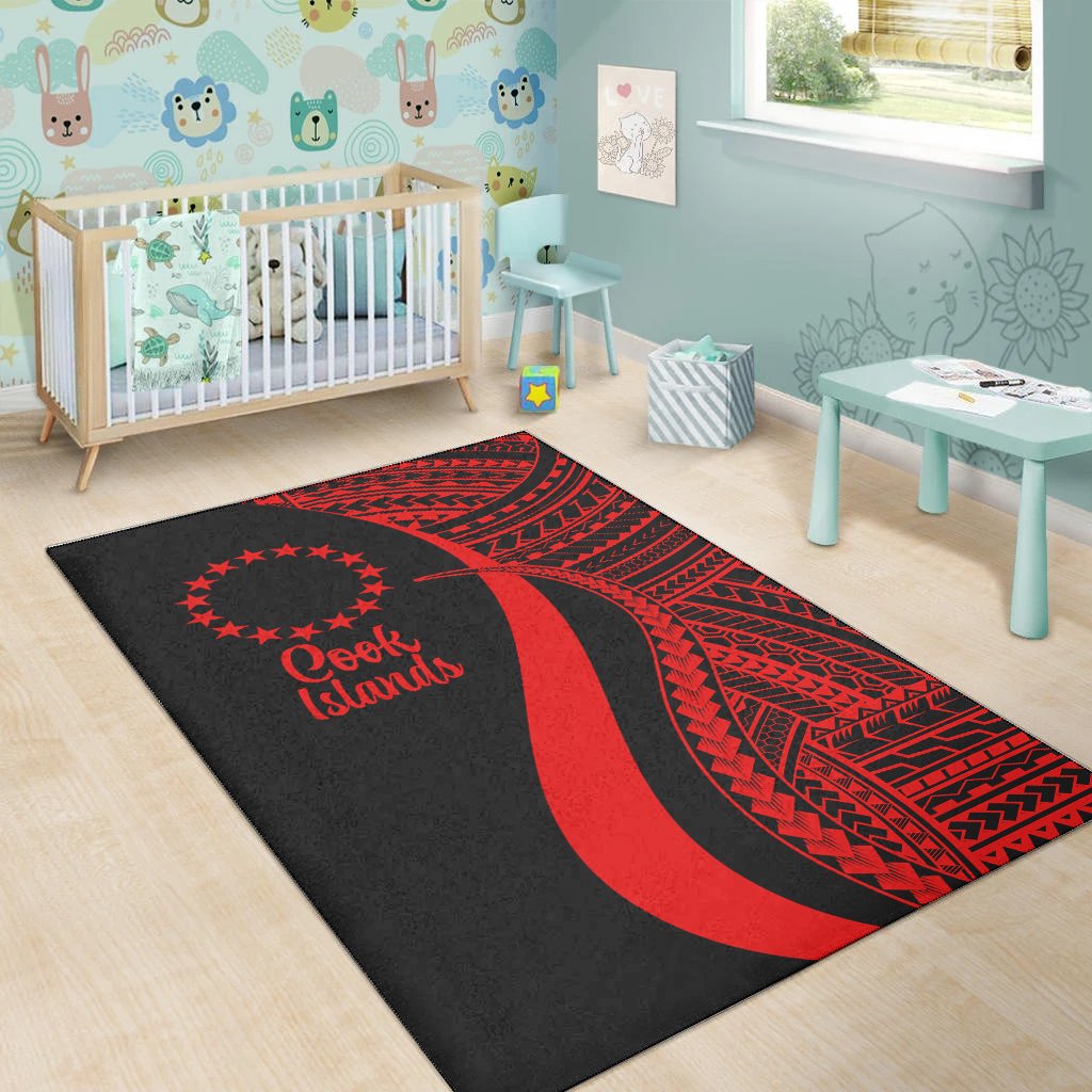 Cook Islands Area Rug - Red Polynesian Tentacle Tribal Pattern