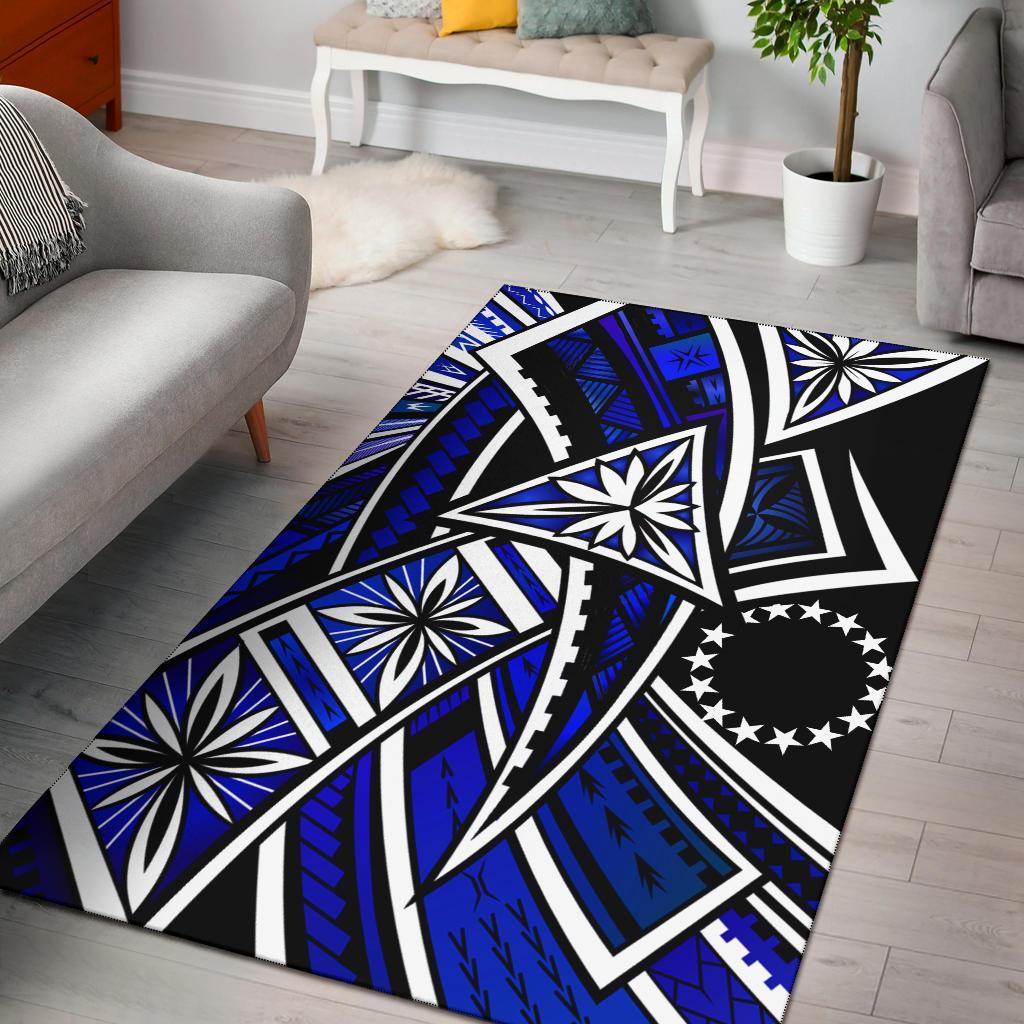 Cook Islands Area Rug - Tribal Flower Special Pattern Blue Color