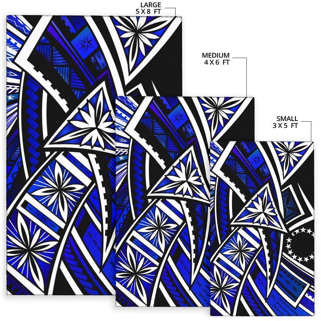 Cook Islands Area Rug - Tribal Flower Special Pattern Blue Color