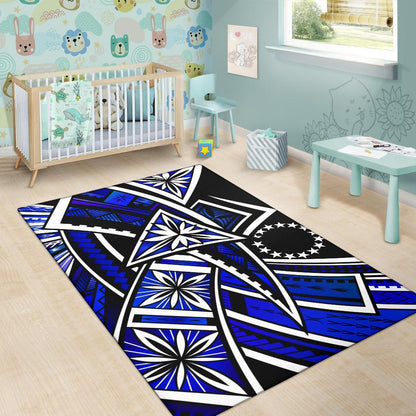 Cook Islands Area Rug - Tribal Flower Special Pattern Blue Color