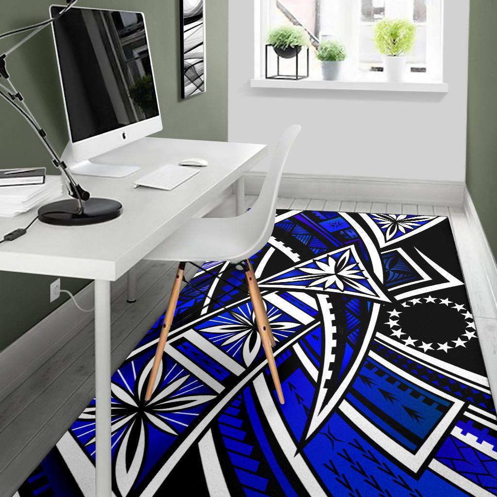 Cook Islands Area Rug - Tribal Flower Special Pattern Blue Color
