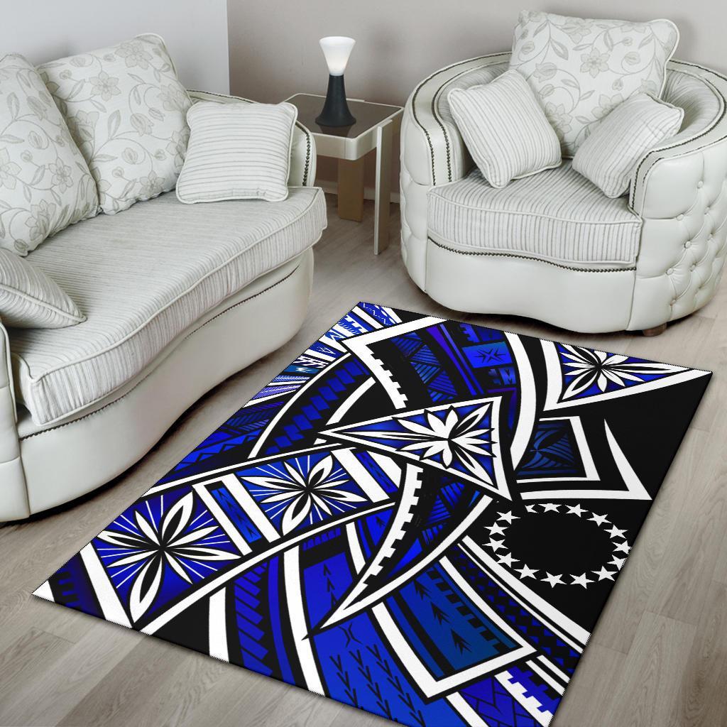 Cook Islands Area Rug - Tribal Flower Special Pattern Blue Color