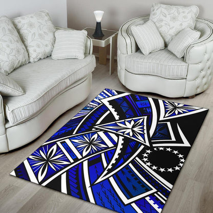 Cook Islands Area Rug - Tribal Flower Special Pattern Blue Color