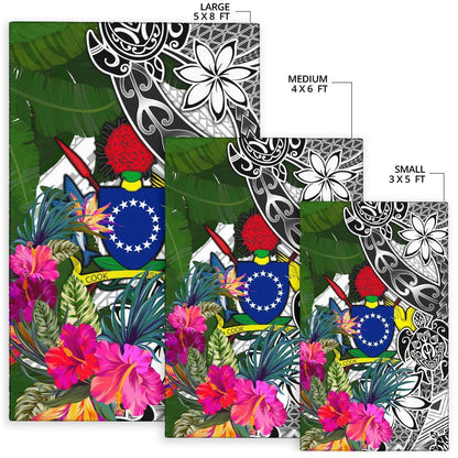 Cook Islandss Area Rug White - Turtle Plumeria Banana Leaf