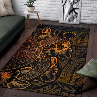 Cook Islands Area Rugs Turtle Hibiscus Gold