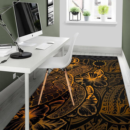 Cook Islands Area Rugs Turtle Hibiscus Gold