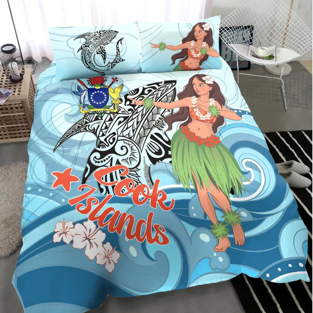 Cook Islands Bedding Set - Polynesian Girls With Shark