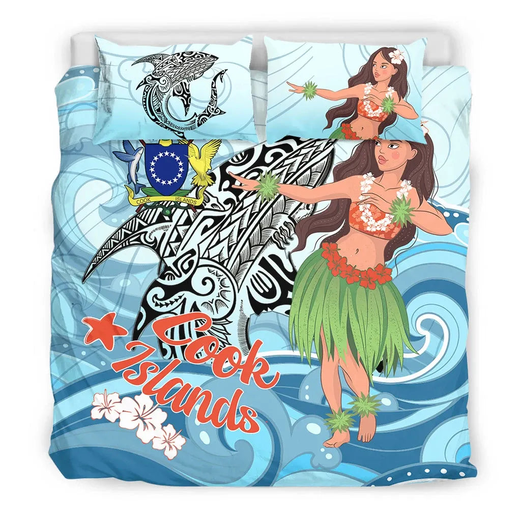 Cook Islands Bedding Set - Polynesian Girls With Shark