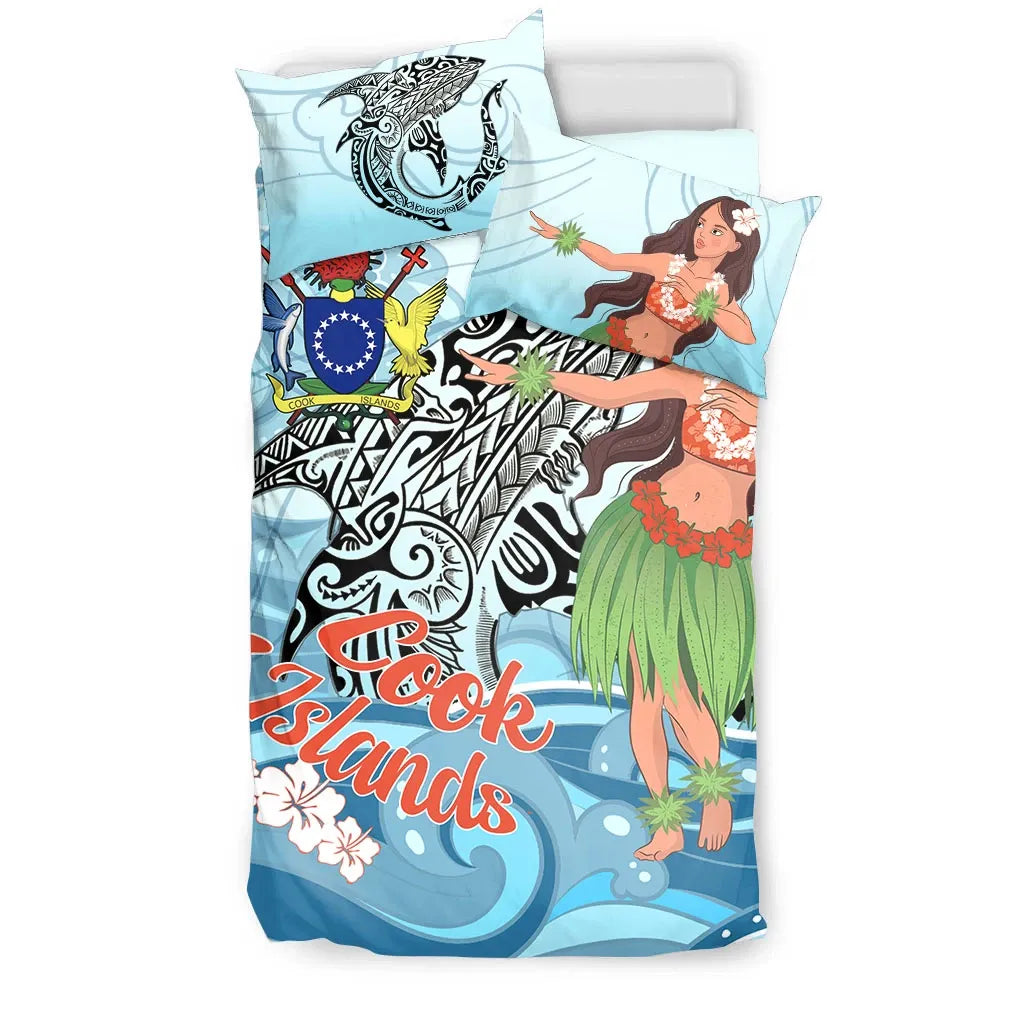 Cook Islands Bedding Set - Polynesian Girls With Shark