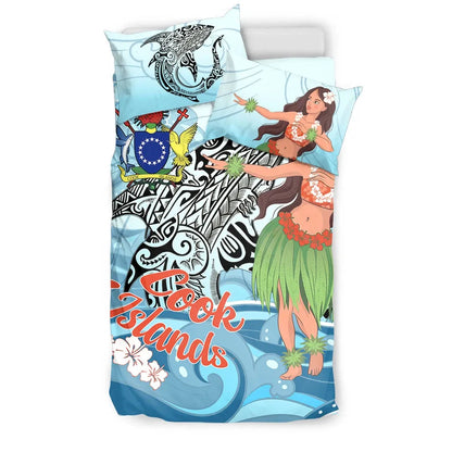 Cook Islands Bedding Set - Polynesian Girls With Shark