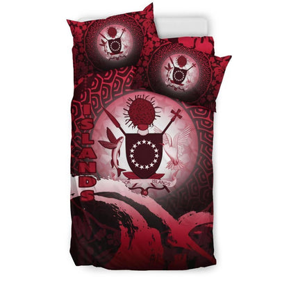 Cook Islands Duvet Cover Set - Cook Islands Coat Of Arms Wave And Hibiscus Red