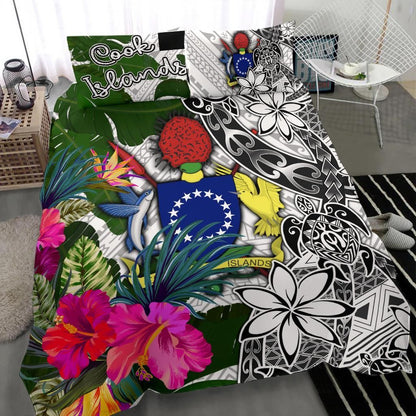 Cook Islands Bedding Set White - Turtle Plumeria Banana Leaf