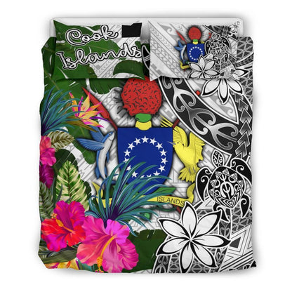 Cook Islands Bedding Set White - Turtle Plumeria Banana Leaf