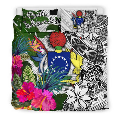 Cook Islands Bedding Set White - Turtle Plumeria Banana Leaf