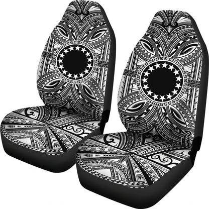 Cook Islands Car Seat Cover - Cook Islands Coat Of Arms Polynesian White Black