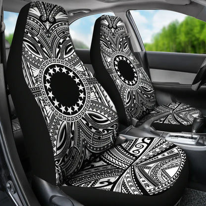 Cook Islands Car Seat Cover - Cook Islands Coat Of Arms Polynesian White Black