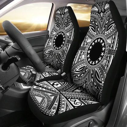 Cook Islands Car Seat Cover - Cook Islands Coat Of Arms Polynesian White Black