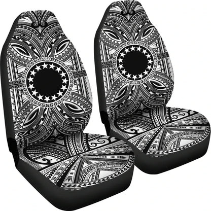 Cook Islands Car Seat Cover - Cook Islands Coat Of Arms Polynesian White Black