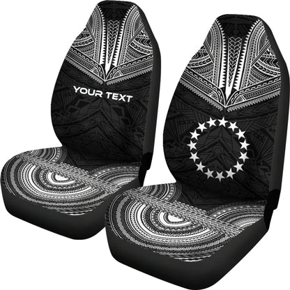 Cook Islands Custom Personalised Car Seat Cover - Cook Islands Flag Polynesian Chief Tattoo Black Version