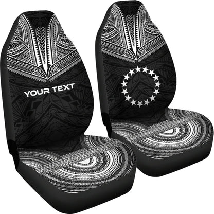 Cook Islands Custom Personalised Car Seat Cover - Cook Islands Flag Polynesian Chief Tattoo Black Version
