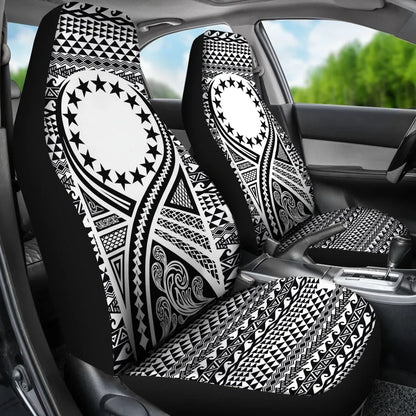 Cook Islands Car Seat Cover - Cook Islands Flag Polynesian Tattoo Black