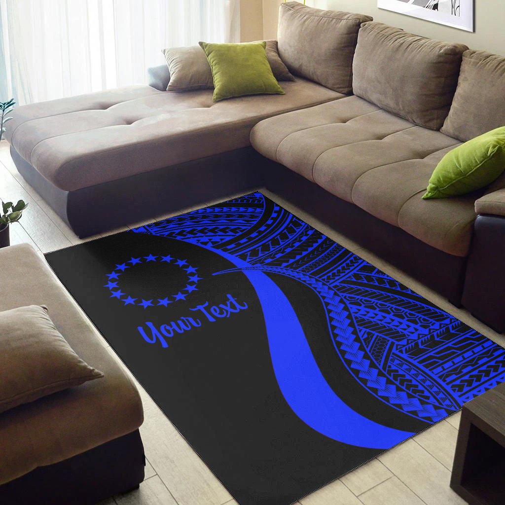 Cook Islands Custom Personalised Area Rug - Blue Polynesian Tentacle Tribal Pattern