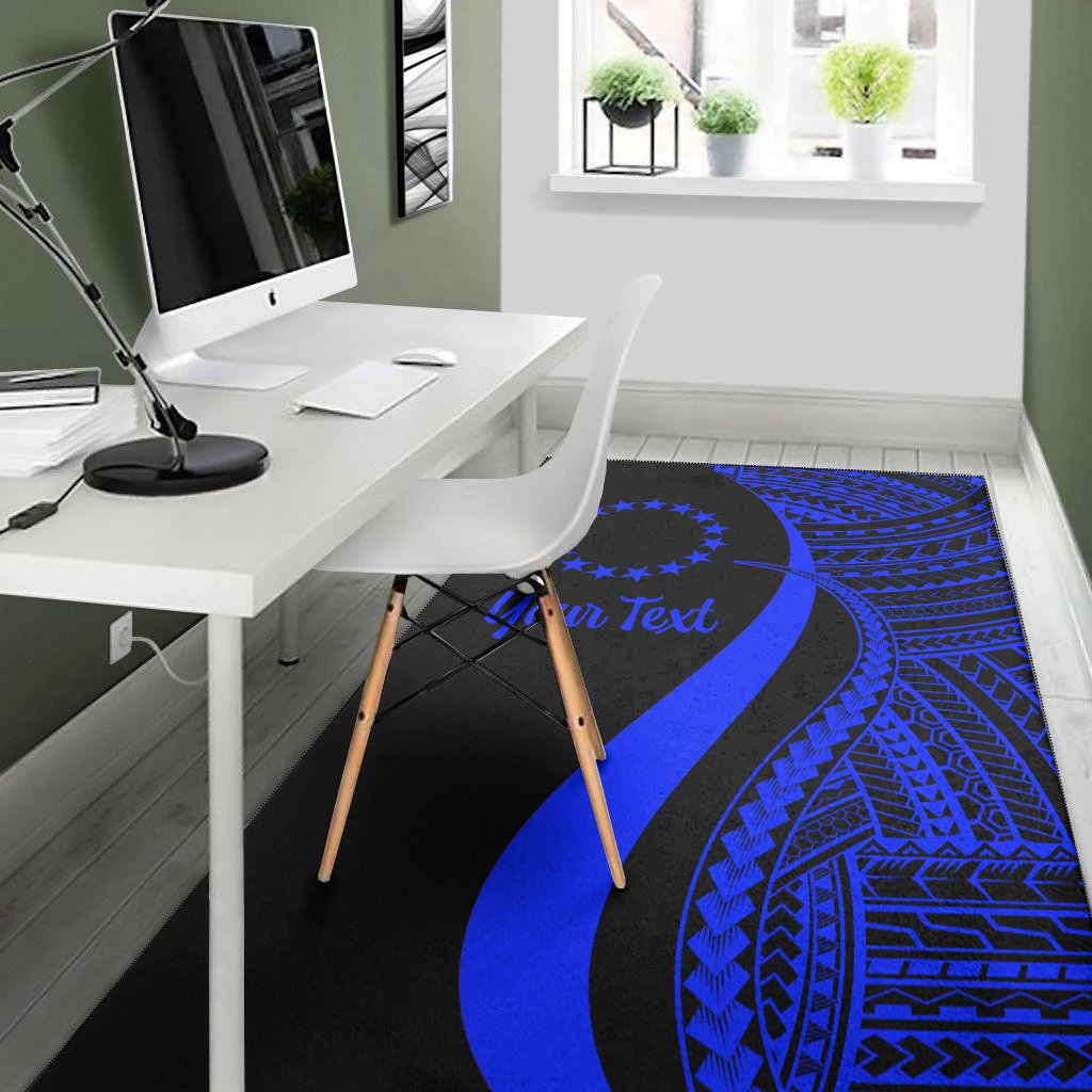 Cook Islands Custom Personalised Area Rug - Blue Polynesian Tentacle Tribal Pattern