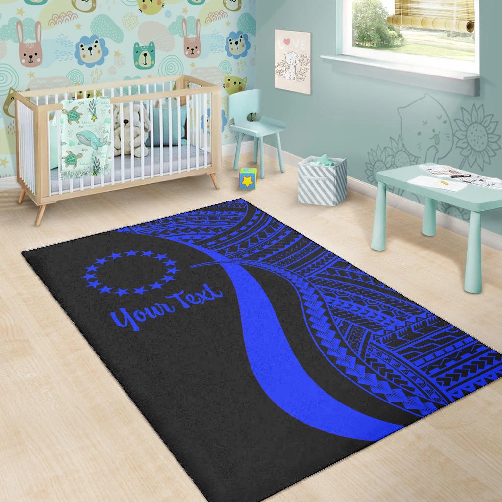 Cook Islands Custom Personalised Area Rug - Blue Polynesian Tentacle Tribal Pattern