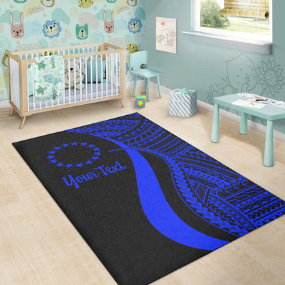 Cook Islands Custom Personalised Area Rug - Blue Polynesian Tentacle Tribal Pattern