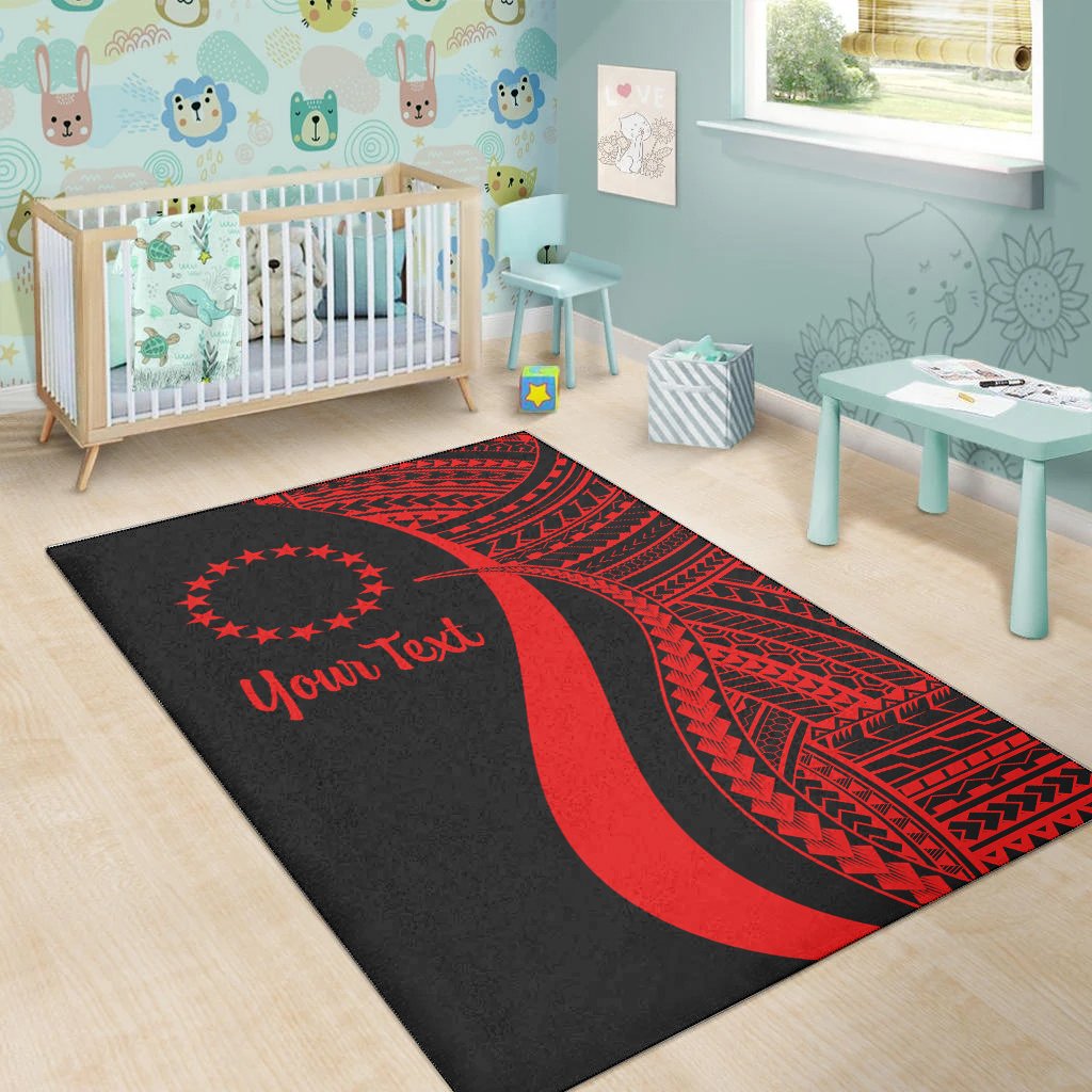 Cook Islands Custom Personalised Area Rug - Red Polynesian Tentacle Tribal Pattern