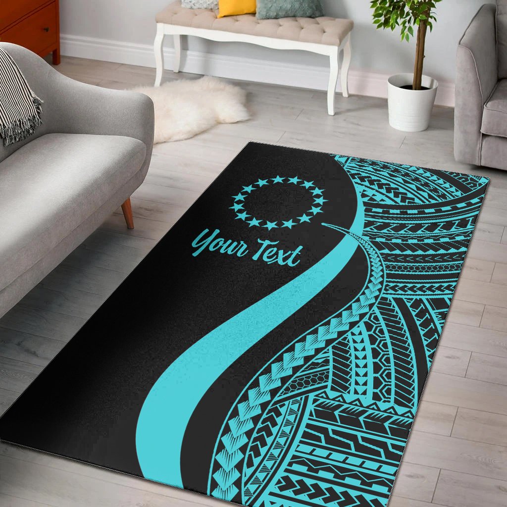 Cook Islands Custom Personalised Area Rug - Turquoise Polynesian Tentacle Tribal Pattern