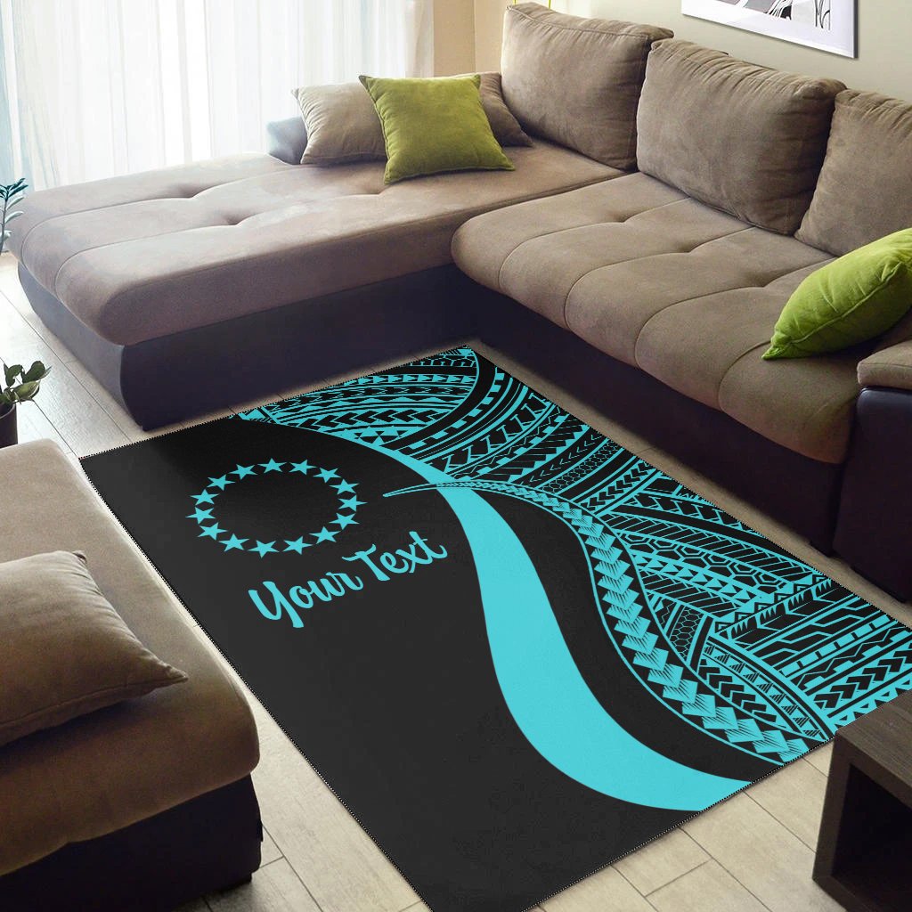 Cook Islands Custom Personalised Area Rug - Turquoise Polynesian Tentacle Tribal Pattern