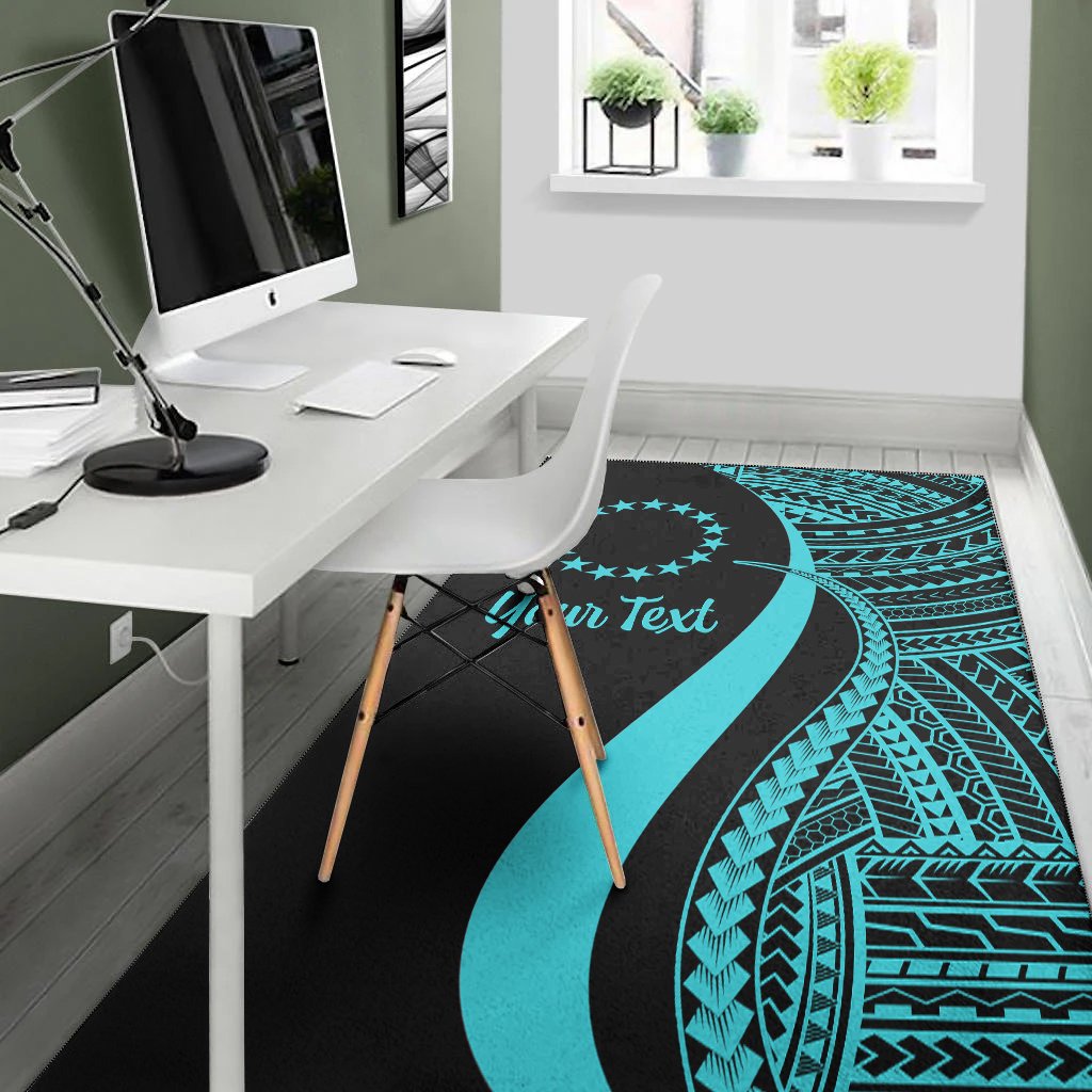 Cook Islands Custom Personalised Area Rug - Turquoise Polynesian Tentacle Tribal Pattern