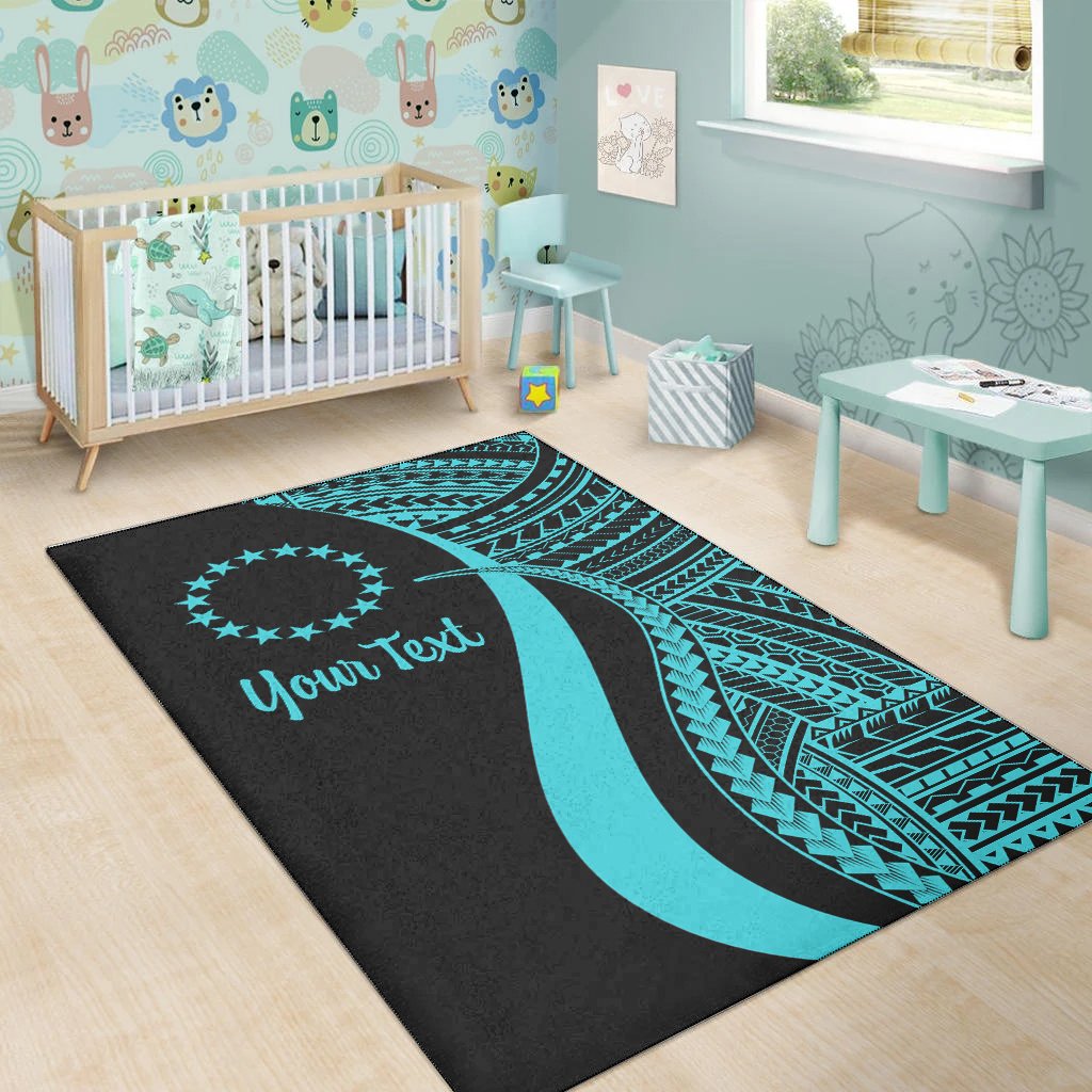 Cook Islands Custom Personalised Area Rug - Turquoise Polynesian Tentacle Tribal Pattern