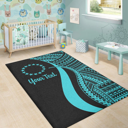 Cook Islands Custom Personalised Area Rug - Turquoise Polynesian Tentacle Tribal Pattern