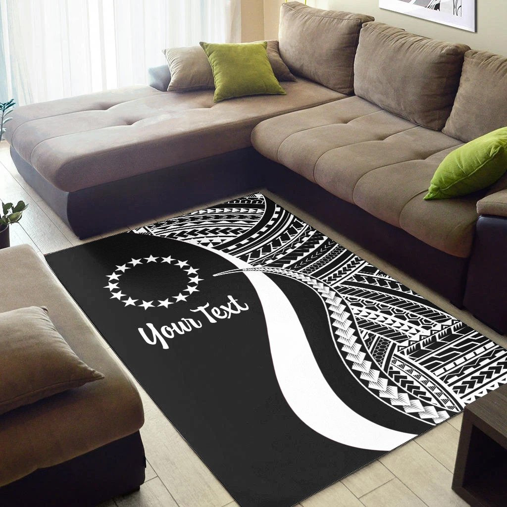 Cook Islands Custom Personalised Area Rug - White Polynesian Tentacle Tribal Pattern