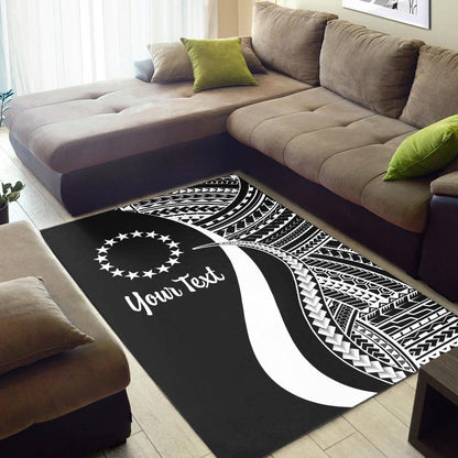 Cook Islands Custom Personalised Area Rug - White Polynesian Tentacle Tribal Pattern