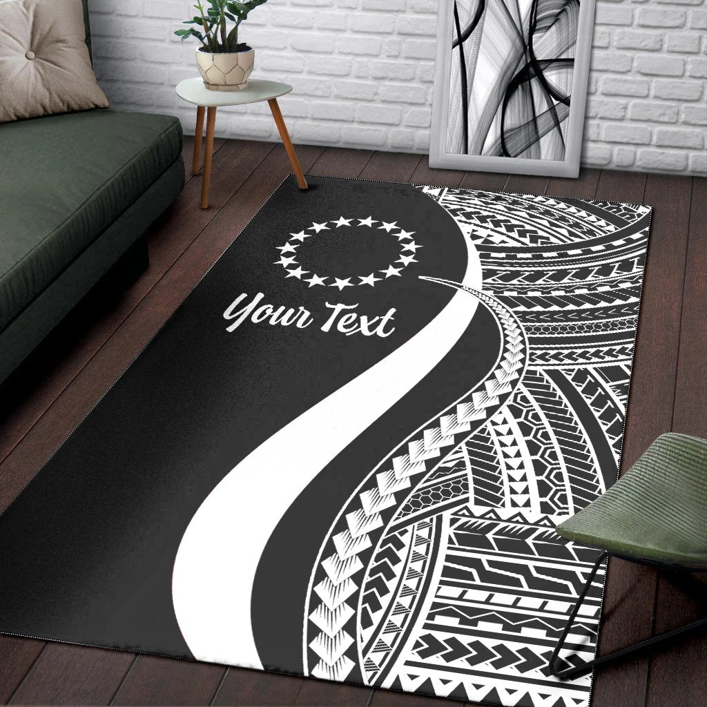 Cook Islands Custom Personalised Area Rug - White Polynesian Tentacle Tribal Pattern
