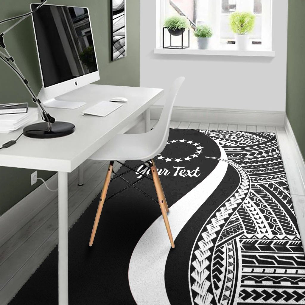 Cook Islands Custom Personalised Area Rug - White Polynesian Tentacle Tribal Pattern