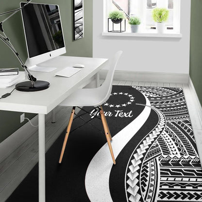 Cook Islands Custom Personalised Area Rug - White Polynesian Tentacle Tribal Pattern