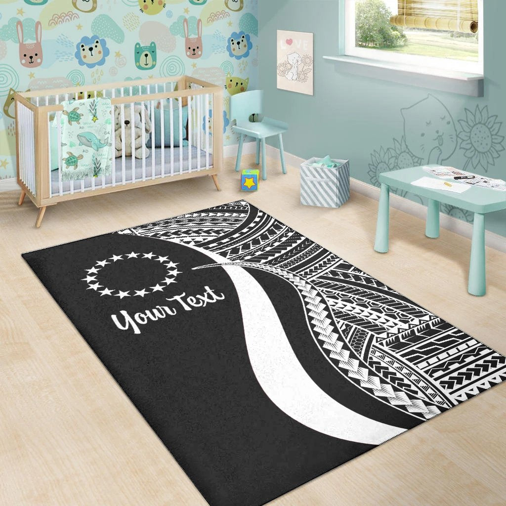 Cook Islands Custom Personalised Area Rug - White Polynesian Tentacle Tribal Pattern