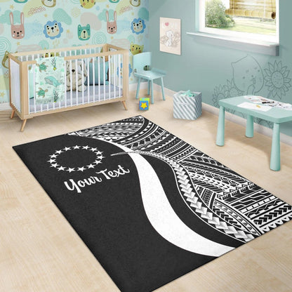 Cook Islands Custom Personalised Area Rug - White Polynesian Tentacle Tribal Pattern