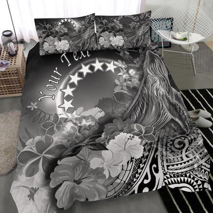 Cook Islands Custom Personalised Bedding Set - Humpback Whale With Tropical Flowers (White)