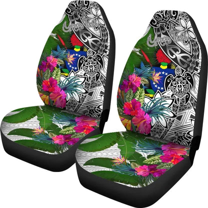 Cook Islands Custom Personalised Car Seat Covers White - Turtle Plumeria Banana Leaf