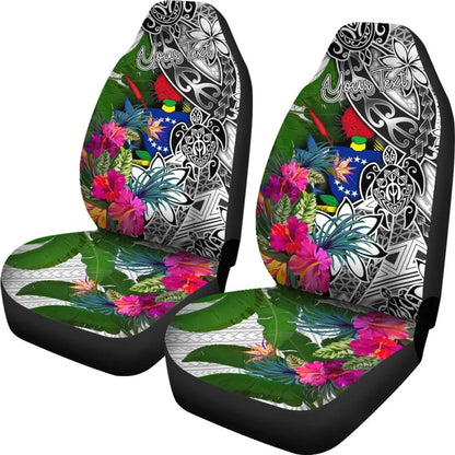 Cook Islands Custom Personalised Car Seat Covers White - Turtle Plumeria Banana Leaf
